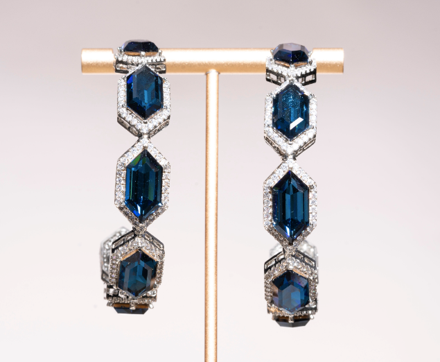 Leen Sapphire Blue Hoop Earrings Jaipur Rose Designer Indian Jewelry Online - Jaipur Rose