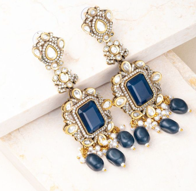 Turkish Statement Moissanite Kundan Earrings Jaipur Rose Designer Indian Jewelry Online 