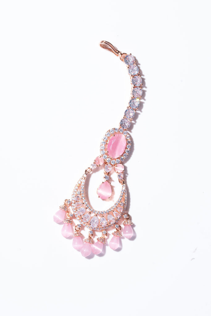 Shivanne Pink Rose Gold Designer Necklace & Earring Set by Jaipur Rose Designer Indian Jewelry - Jaipur Rose