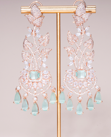 Victoria Statement Earrings MInt  Rose Gold- Jaipur Rose Modern Luxury Designer Indian Jewelry - Jaipur Rose