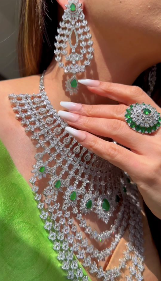 Jaipur Rose Aella Crystal Emerald Necklace Earring Set
