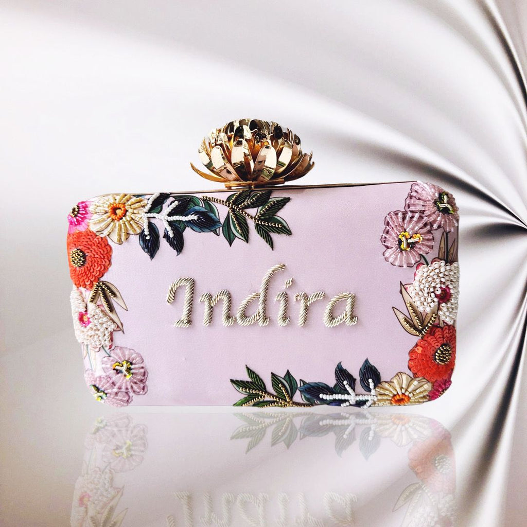 Custom Designer Handbag - Lavender Floral Lotus Clasp - Jaipur Rose