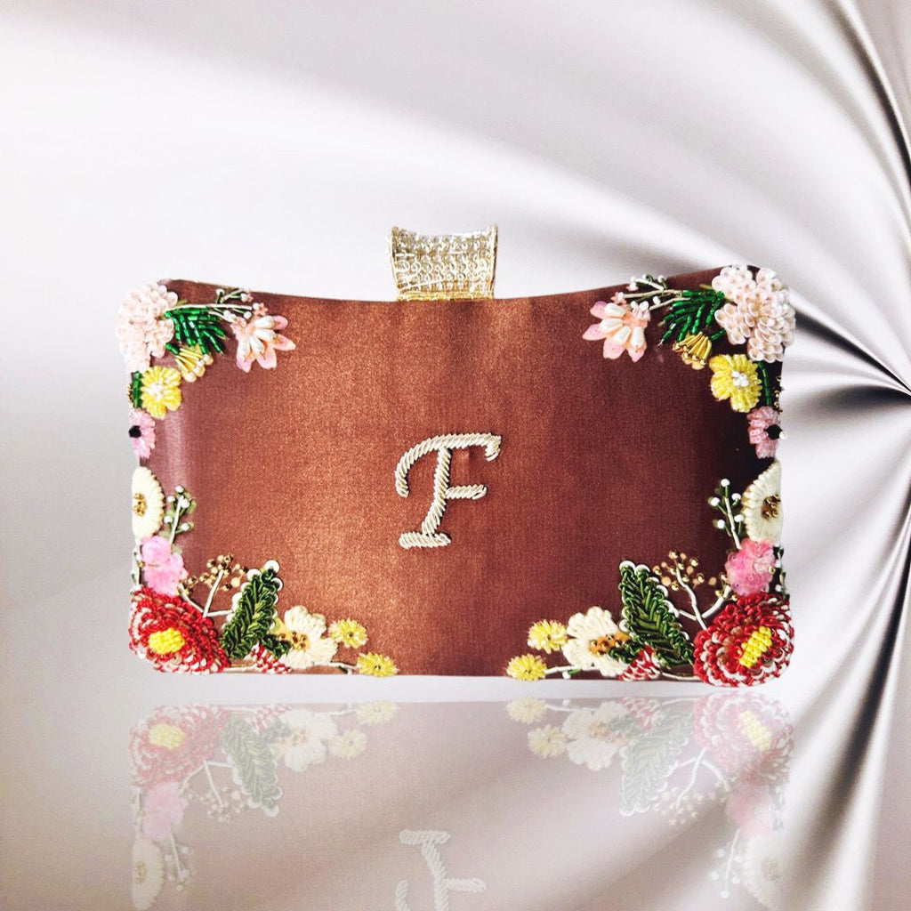 Custom Designer Handbag - Chocolate Brown Floral - Jaipur Rose