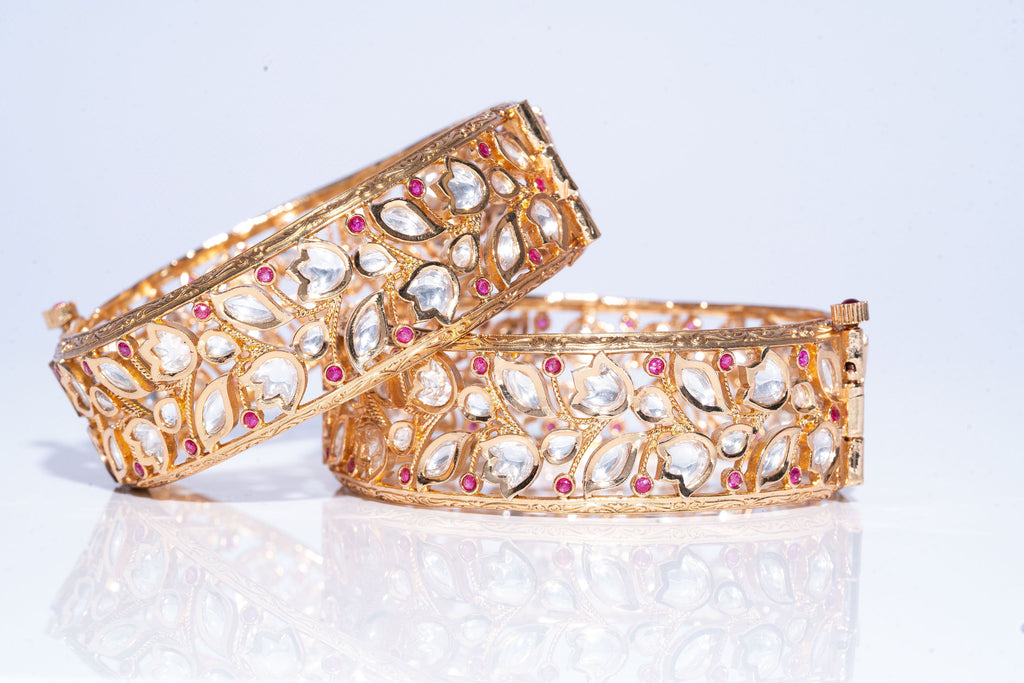 Kumasi Set Of 2  Bracelets Ruby Red Yellow Gold By Jaipur Rose Designer Indian Jewelry - Jaipur Rose