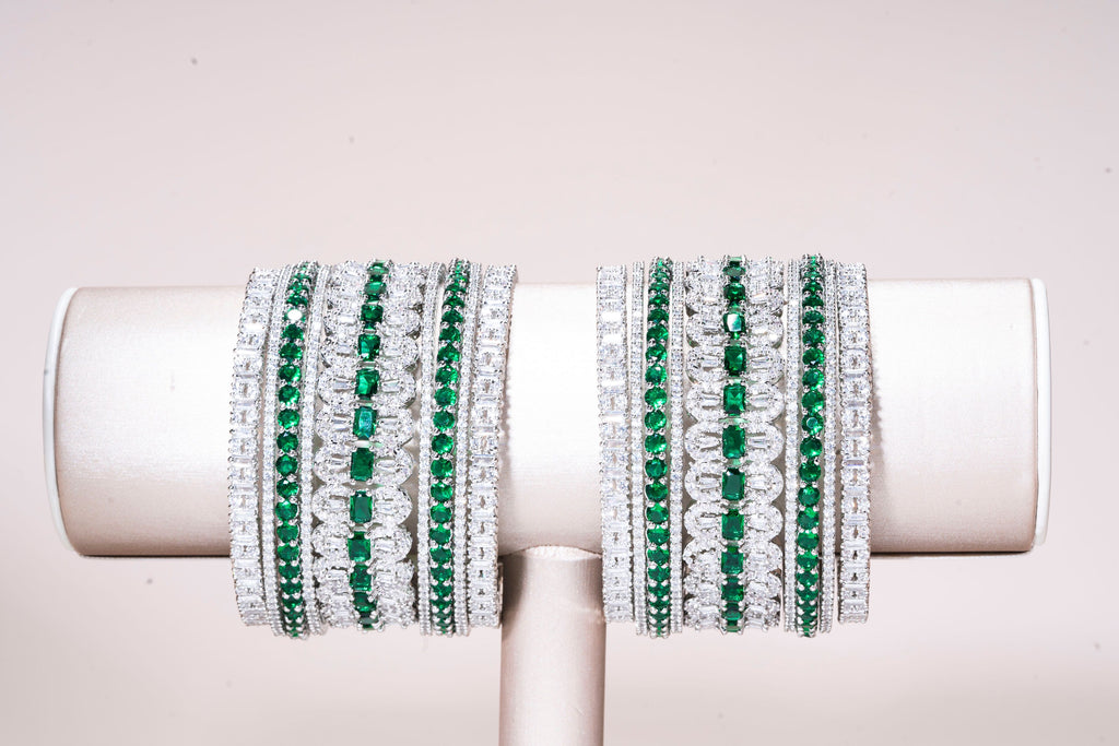 Safa Emerald & White Gold Luxury Bridal Bangle Set By Jaipur Rose - Jaipur Rose