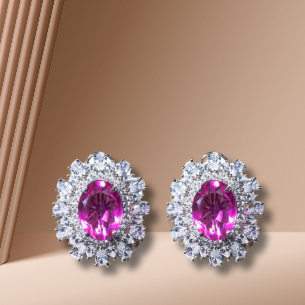 Nouf Pink White Gold Statement Studs Indian Jewelry by Jaipur Rose - Jaipur Rose