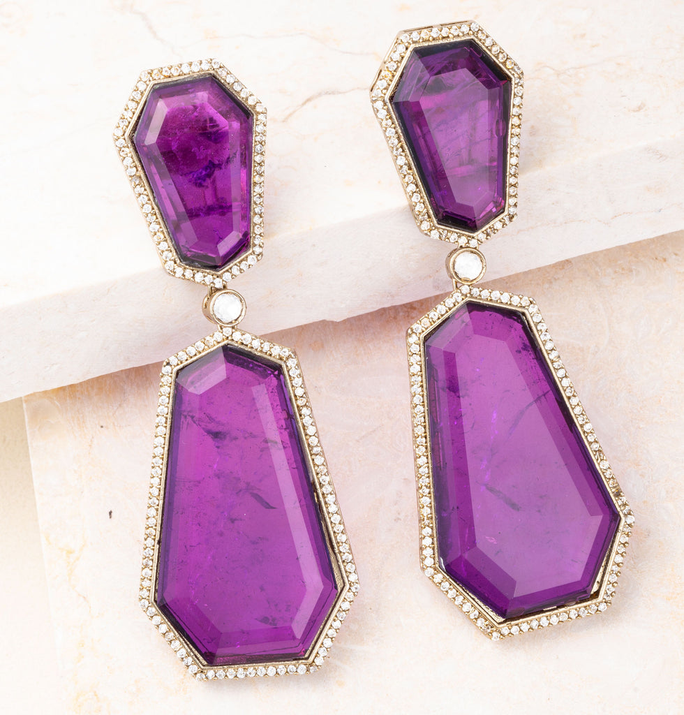 Luna Purple Turkish Statement Doublet Earrings Jaipur Rose Designer Indian Jewelry Online - Jaipur Rose