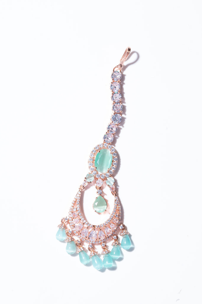 Shivanne Mint Rose Gold Designer Necklace & Earring Set by Jaipur Rose Designer Indian Jewelry - Jaipur Rose