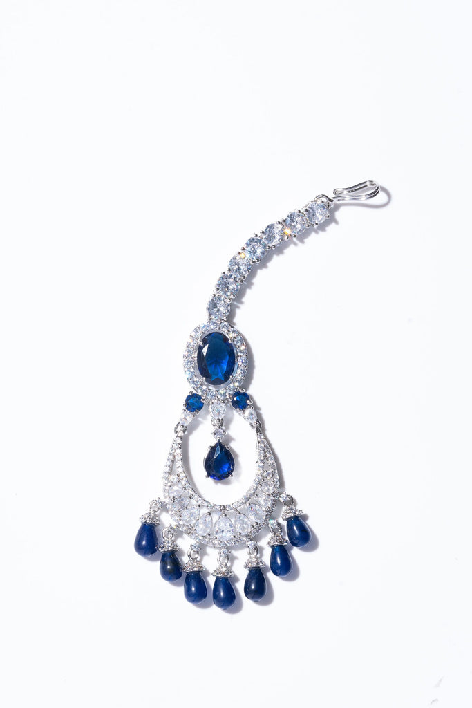 Shivanne Sapphire Blue White Gold Designer Necklace & Earring Set by Jaipur Rose Designer Indian Jewelry - Jaipur Rose
