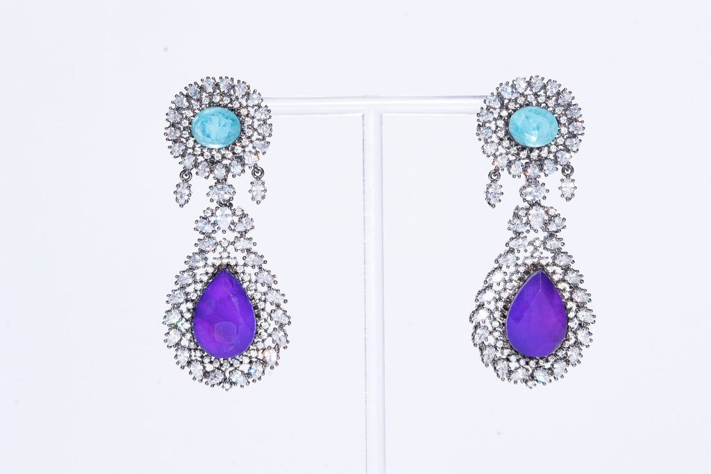 Mai Aqua & Purple Doublet Moissanite Designer Earrings Designer Fashion Indian Jewelry by Jaipur Rose - Jaipur Rose