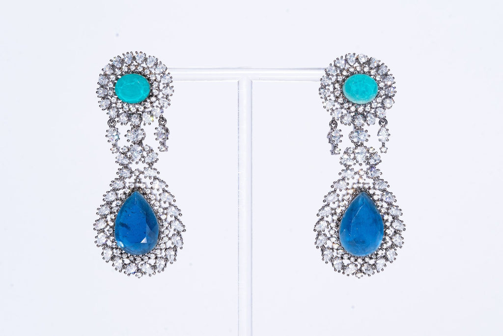 Mai Aqua & Sapphire Doublet Moissanite Designer Earrings Designer Fashion Indian Jewelry by Jaipur Rose - Jaipur Rose