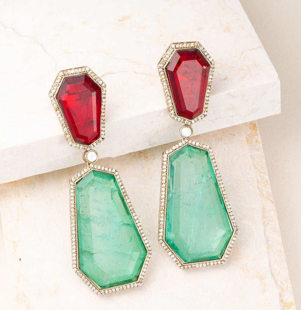 Luna Ruby & Mint Turkish Statement Doublet Earrings Jaipur Rose Designer Indian Jewelry Online - Jaipur Rose