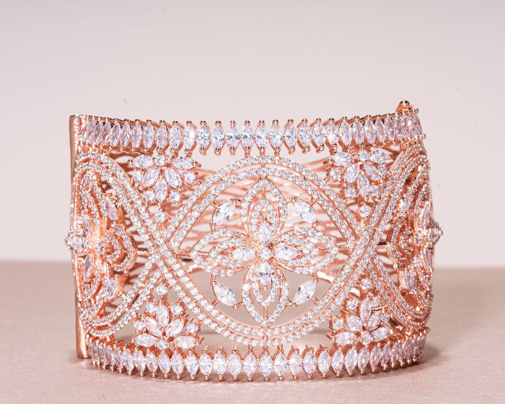 Caprice Statement Cuff Bracelet Rose Gold By Jaipur Rose Designer Indian Jewelry - Jaipur Rose