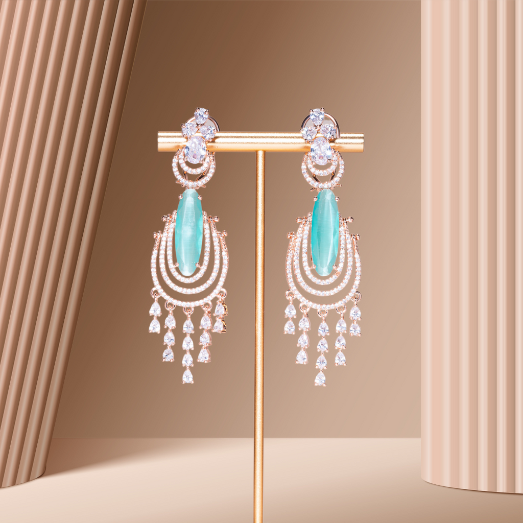 Demi Statement Earrings Mint Rose Gold- Jaipur Rose Modern Luxury Designer Indian Jewelry - Jaipur Rose