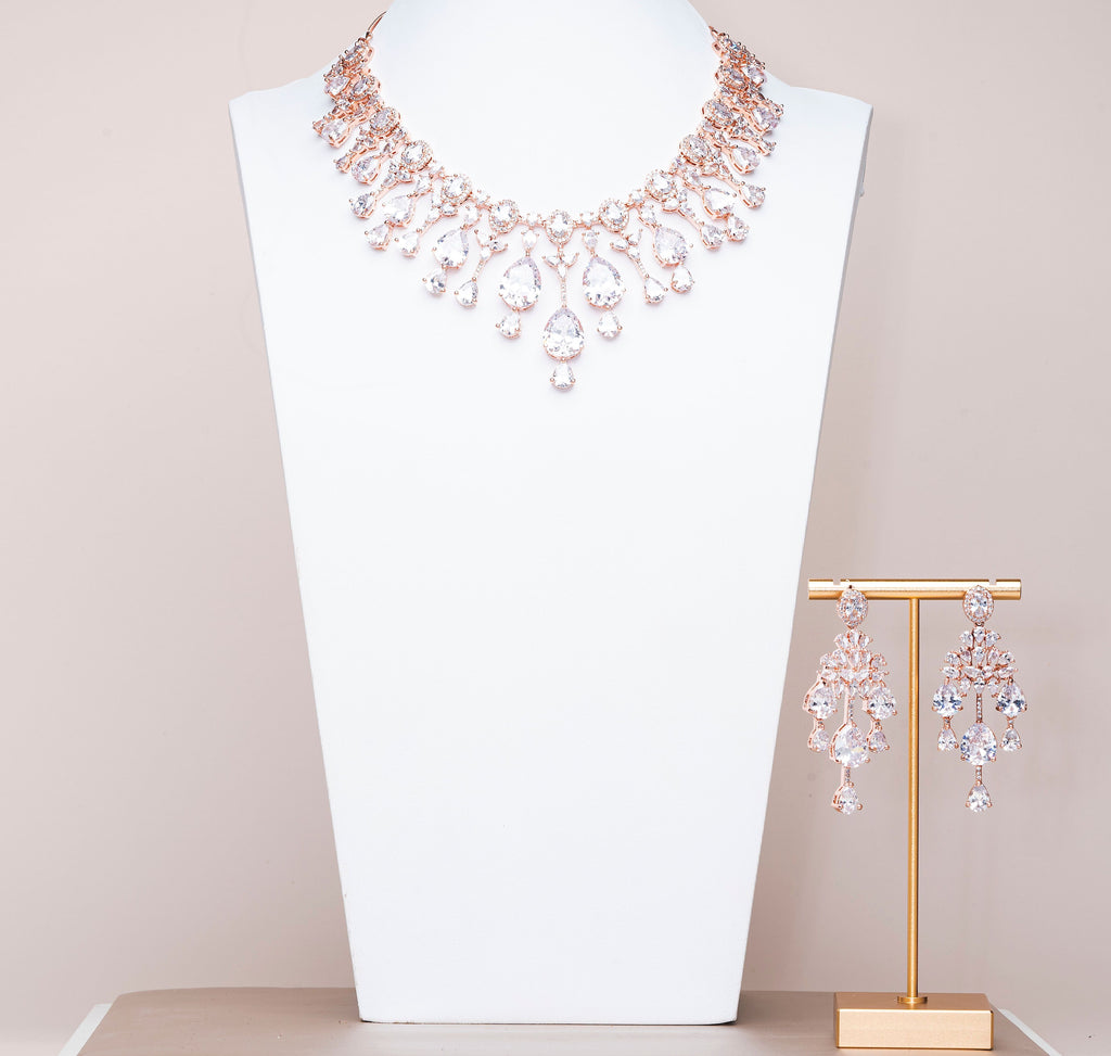 Falna Rose Gold Luxury Necklace & Earring Set By Jaipur Rose Luxury Indian Jewelry Onli - Jaipur Rose