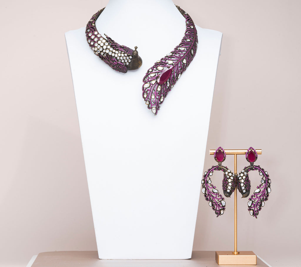 Jodhpur Ruby & Antique Gold Luxury Choker Necklace & Earring Set By Jaipur Rose Luxury Indian Jewelry Onli - Jaipur Rose