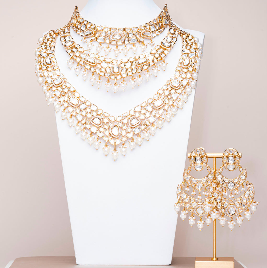 Lavanya Moissanite Rose Gold Luxury Necklace & Earring Set By Jaipur Rose Luxury Indian Jewelry Online - Jaipur Rose
