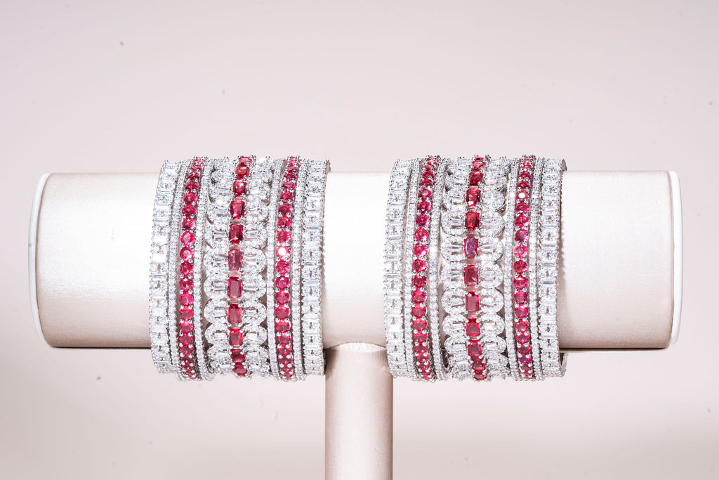 Safa Ruby White Gold Luxury Bridal Bangle Set By Jaipur Rose - Jaipur Rose