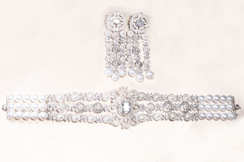 Dilara Choker Set - Jaipur Rose White Gold Plated Luxury Designer Indian Jewelry Online (Copy) - Jaipur Rose