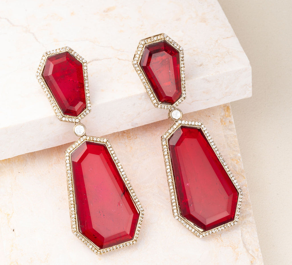 Luna Ruby Turkish Statement Doublet Earrings Jaipur Rose Designer Indian Jewelry Online - Jaipur Rose