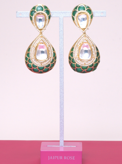Samsara Green Yellow Gold Statement Earrings Jaipur Rose Designer Indian Jewelry - Jaipur Rose