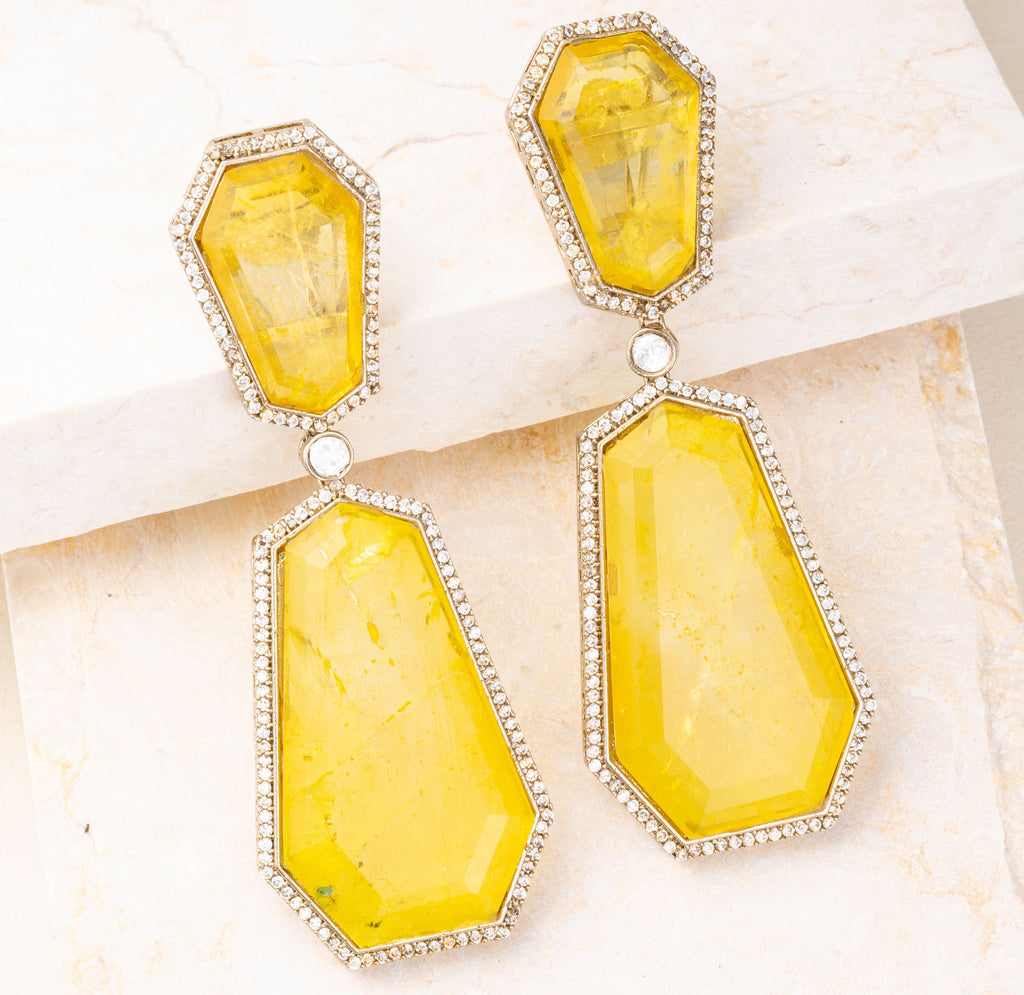 Luna Yellow Turkish Statement Doublet Earrings Jaipur Rose Designer Indian Jewelry Online - Jaipur Rose