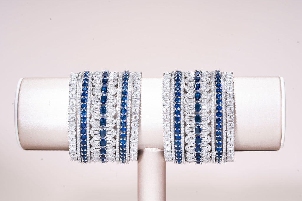 Safa Sapphire White Gold Luxury Bridal Bangle Set By Jaipur Rose - Jaipur Rose