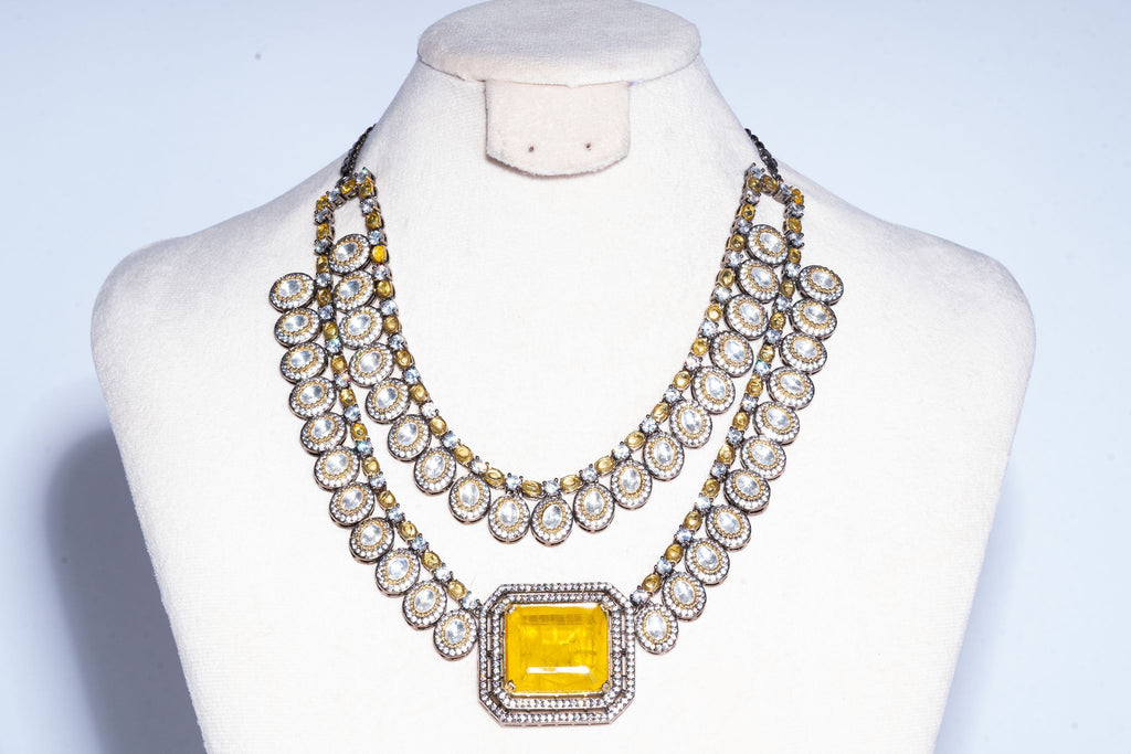 Ezna Statement Modern Yellow Citrine Doublet Necklace & Earring Set By Jaipur Rose Luxury Indian Jewelry Online - Jaipur Rose