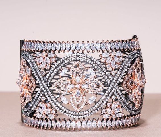 Caprice Statement Cuff Bracelet Victorian & Rose Gold By Jaipur Rose Designer Indian Jewelry - Jaipur Rose