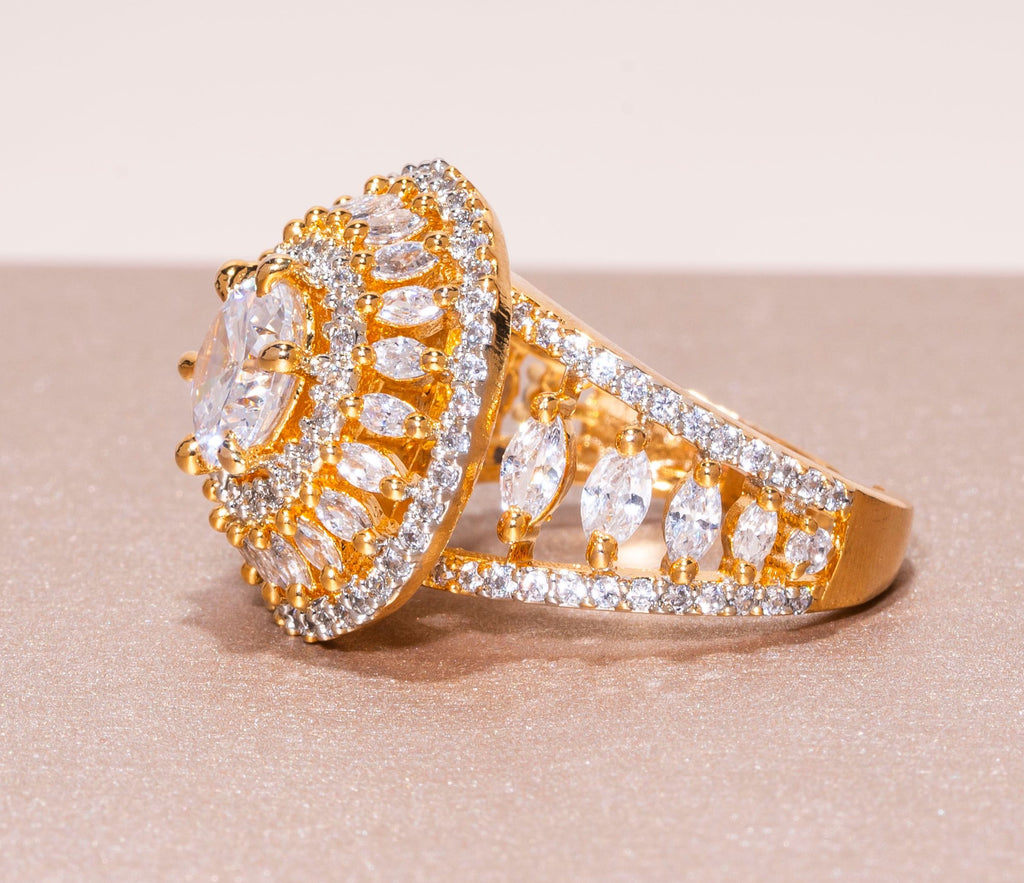 Huda Yellow Gold Indian Jewelry Cocktail Ring by Jaipur Rose - Jaipur Rose