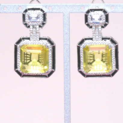 Kareena Black Enamel Statement Earrings Yellow Jaipur Rose Designer Indian Jewelry - Jaipur Rose