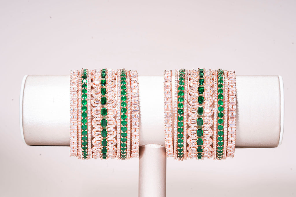 Safa Emerald Rose Gold Luxury Bridal Bangle Set By Jaipur Rose - Jaipur Rose