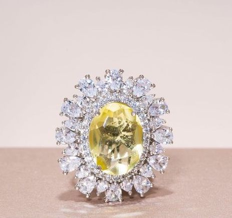 Nouf Citrine Yellow White Gold Indian Jewelry Cocktail Ring by Jaipur Rose - Jaipur Rose