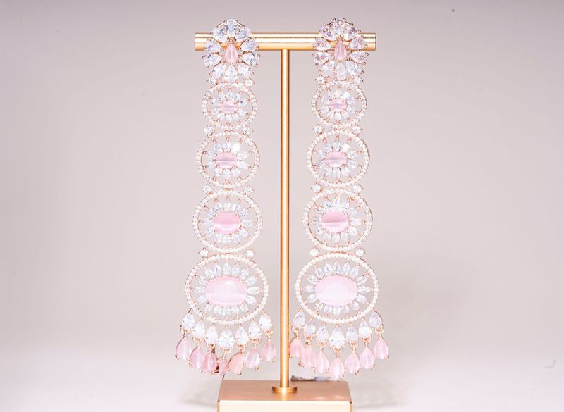 Gigi Long Statement Chandelier Earrings Pink Rose Gold- Jaipur Rose Modern Luxury Designer Indian Jewelry - Jaipur Rose