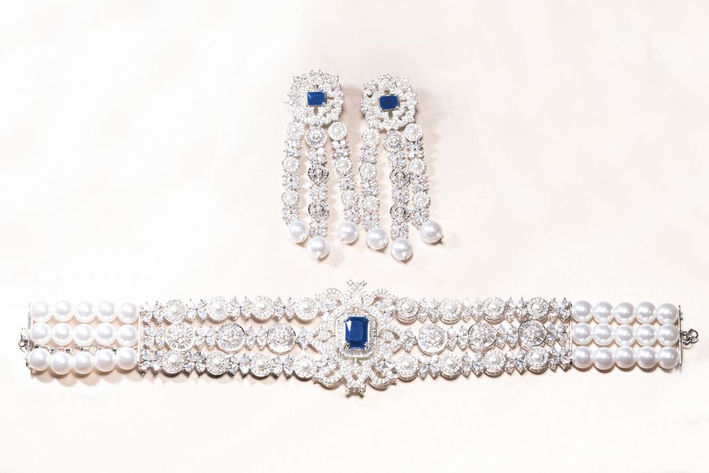 Dilara Choker Set - Sapphire Blue- Jaipur Rose Gold Plated Luxury Designer Indian Jewelry Online - Jaipur Rose