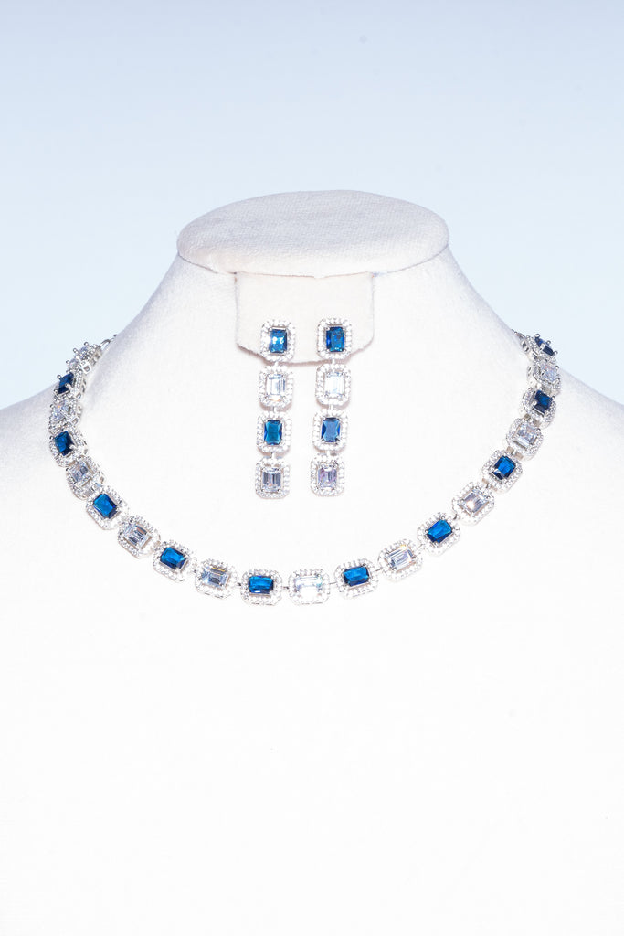 Paola Sapphire Blue Designer Necklace & Earring Set by Jaipur Rose Designer Indian Jewelry - Jaipur Rose