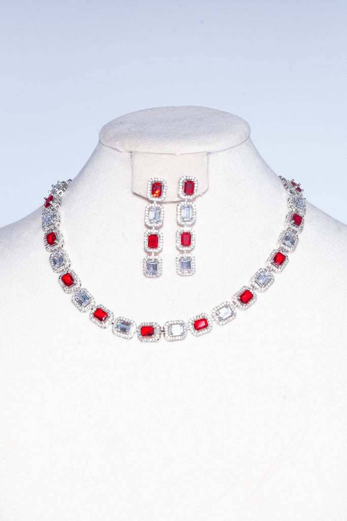 Paola Ruby Red Designer Necklace & Earring Set by Jaipur Rose Designer Indian Jewelry - Jaipur Rose