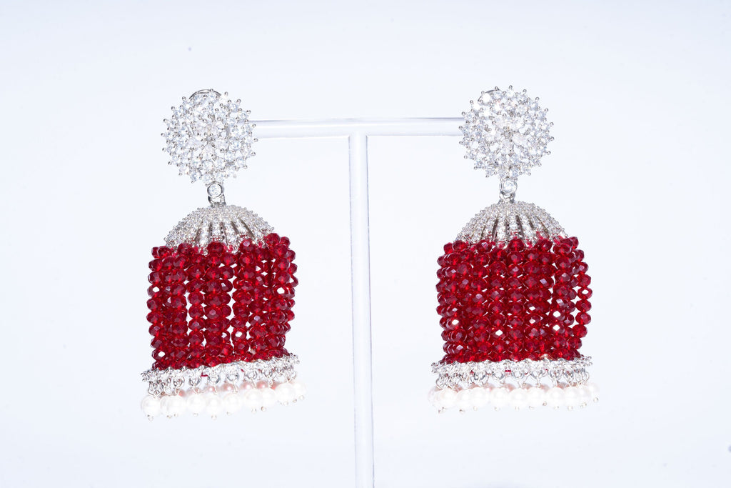 Bipasha Red Luxury Runway Jhumka Earrings by Jaipur Rose Luxury Designer Jewelry - Jaipur Rose