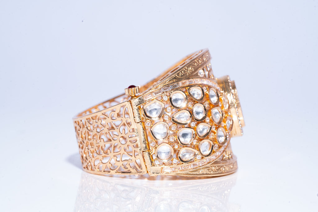 Neha Cuff Bracelet Yellow Gold By Jaipur Rose Designer Indian Jewelry - Jaipur Rose