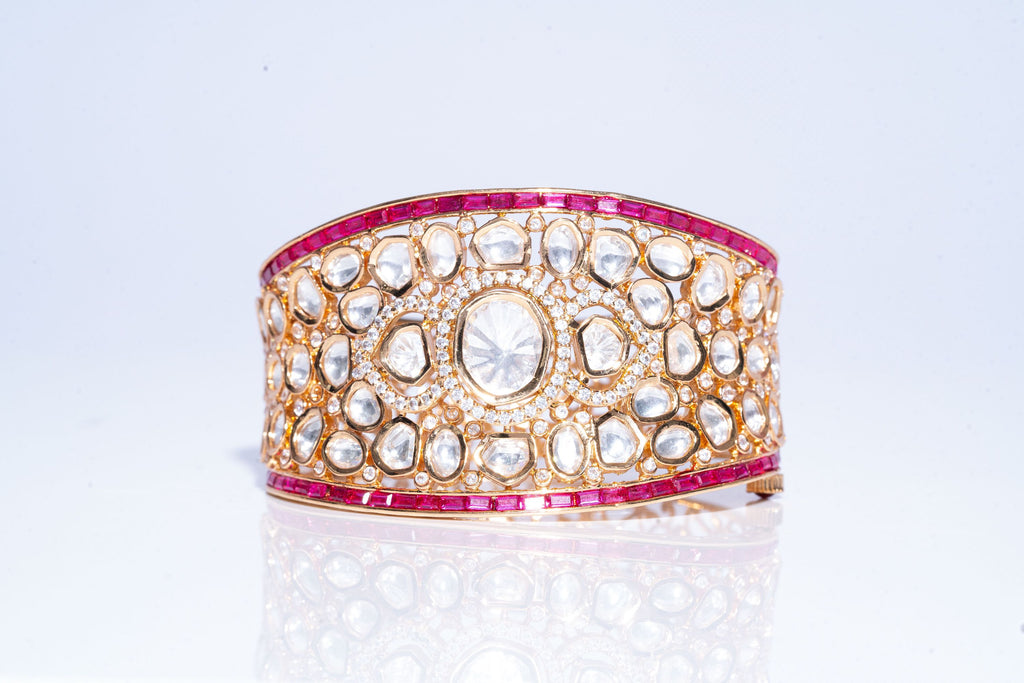 Neha Cuff Bracelet Ruby Red Yellow Gold By Jaipur Rose Designer Indian Jewelry - Jaipur Rose