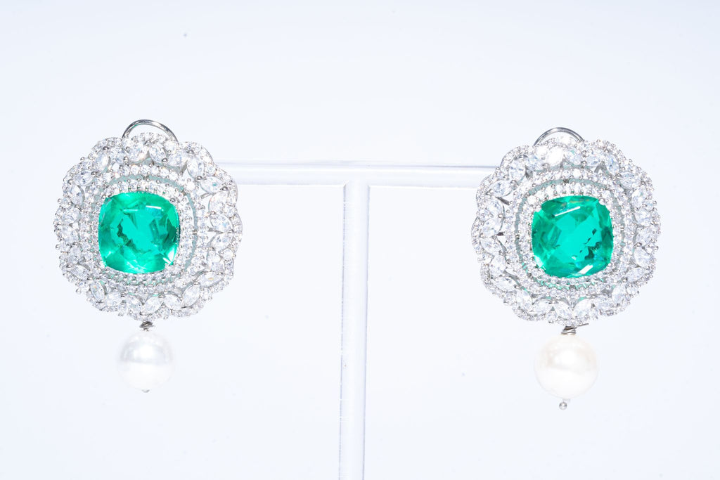 Donna Statement Emerald Pearl Stud Designer Earrings Designer Fashion Indian Jewelry by Jaipur Rose - Jaipur Rose