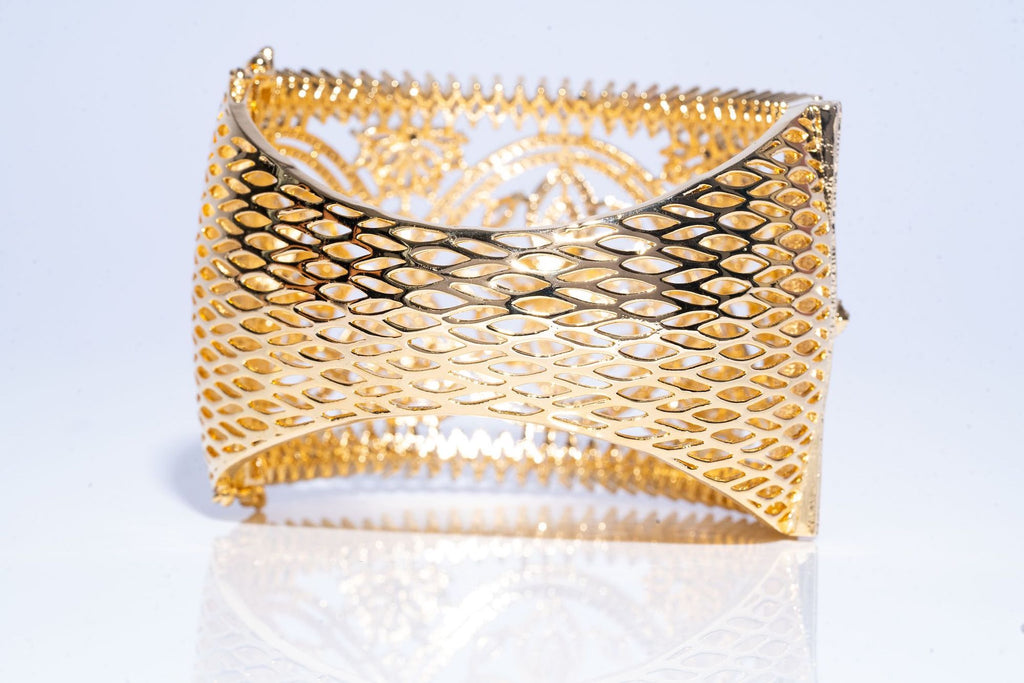 Caprice Statement Cuff Bracelet Yellow Gold By Jaipur Rose Designer Indian Jewelry - Jaipur Rose