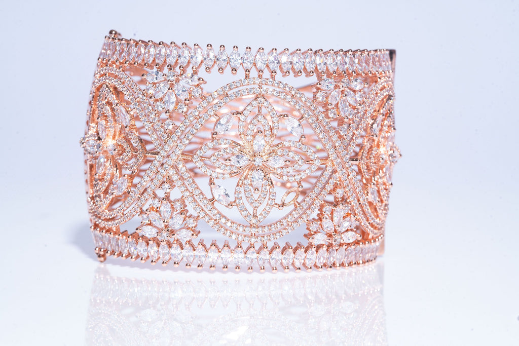 Caprice Statement Cuff Bracelet Rose Gold By Jaipur Rose Designer Indian Jewelry - Jaipur Rose