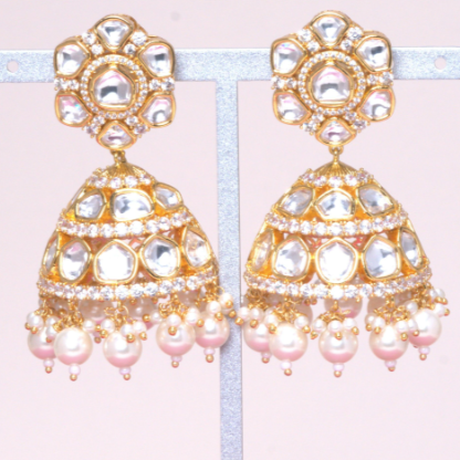 Kalki Moissanite Jhumkas Yellow Gold Jaipur Rose Designer Indian Jewelry (Copy) - Jaipur Rose