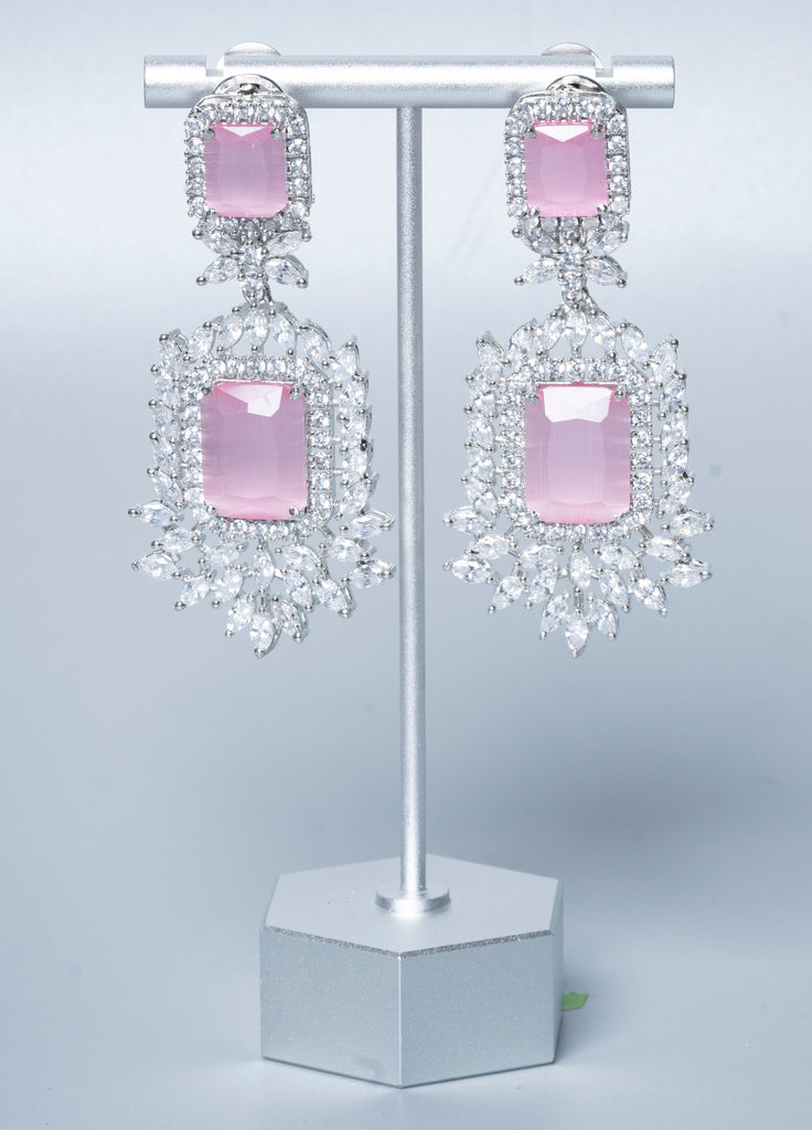 Arsala Statement Drop Earrings Pink White Gold By Jaipur Rose Luxury Indian Jewelry Online - Jaipur Rose