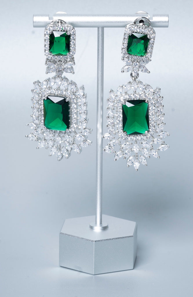 Arsala Statement Drop Earrings Emerald Green White Gold By Jaipur Rose Luxury Indian Jewelry Online - Jaipur Rose