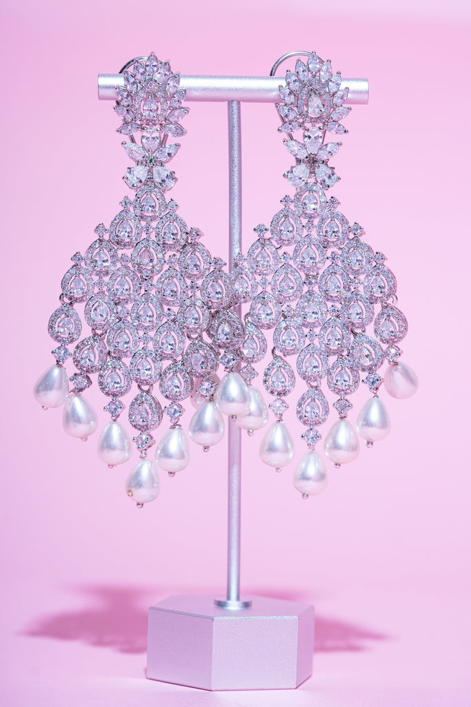 Sania White Gold Pearl & Crystal Jaipur Rose Gold Plated Luxury Designer Indian Jewelry - Jaipur Rose