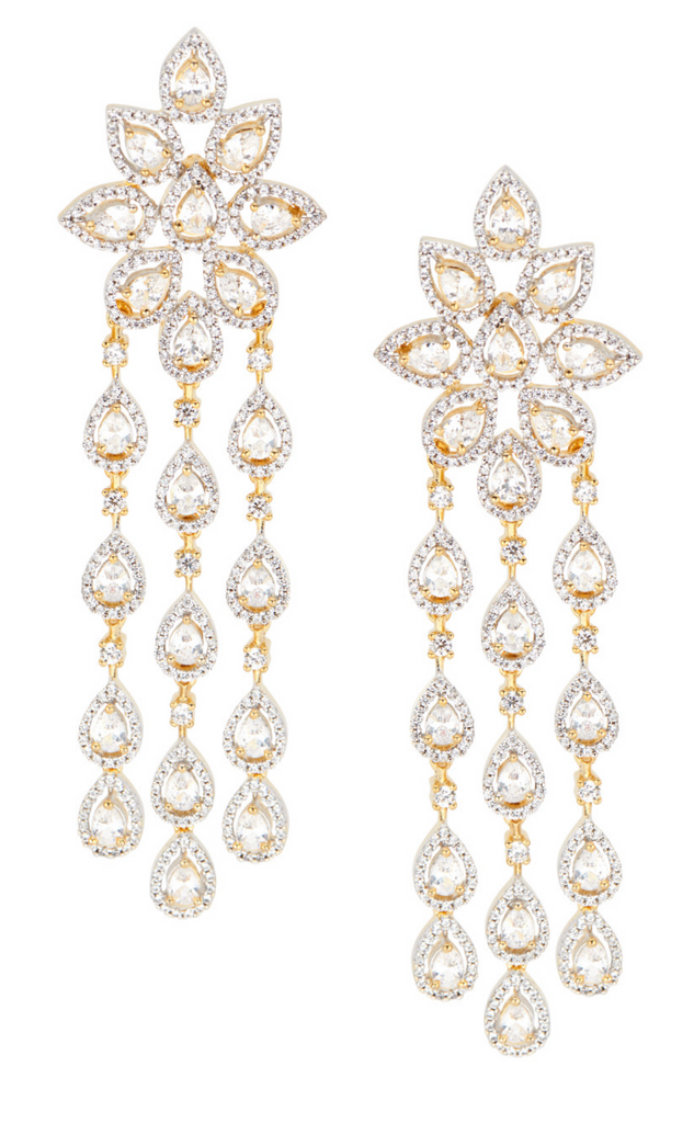 Kimaya Statement Drop Chandelier Earrings Gold Plated Luxury Indian Jewelry | Jaipur Rose - Jaipur Rose