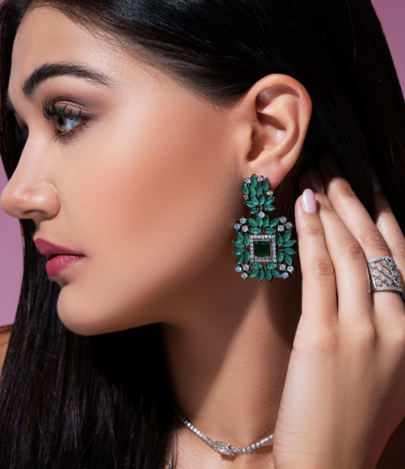 Samira Emerald Designer Statement Earrings By Jaipur Rose Jewelry - Jaipur Rose