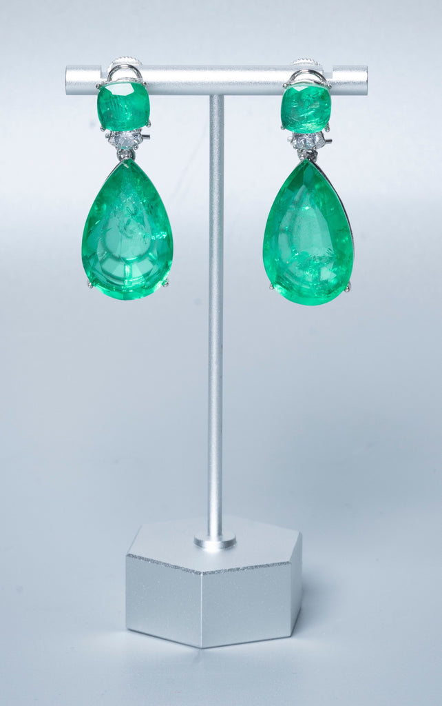 Angelina Statement Drop Earrings- Emerald Green- Jaipur Rose Gold Plated Luxury Designer Indian Jewelry - Jaipur Rose